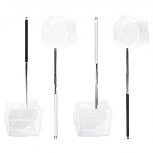 Retino per acquario, 4 pezzi, piccola rete per pesci e gamberetti con manico telescopico, 6,5 cm, quadrato e 8 cm, rotondo, in nylon con maglie a rete, per acquari, stagni e piscine