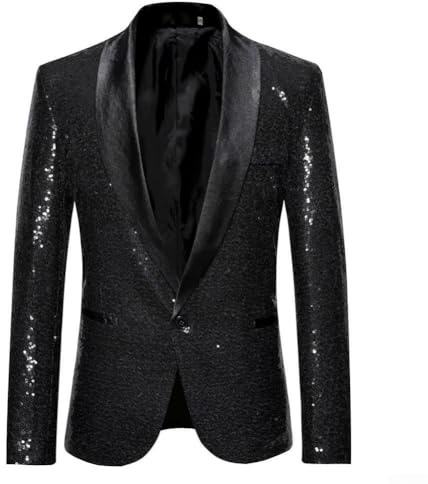 RemixAst Chaqueta blazer de lentejuelas para hombre, cuello de chal con un botón, con purpurina, para discoteca, fiesta, escenario, actuaciones, DJ, graduación, ropa formal