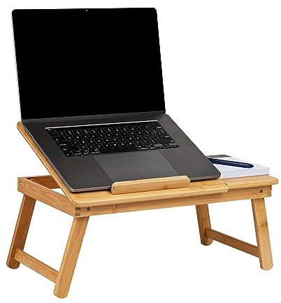 Mind Reader Bali Collection, scrivania Portatile in Rayon di bambù, Tavolo da Colazione con Piano inclinabile, Gambe Pieghevoli, 40 x 30 x 20 cm, Marrone