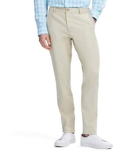 IZOD Men's Saltwater Stretch Flat-Front Chino Pants, Pale Khaki Slim, 33W x 30L