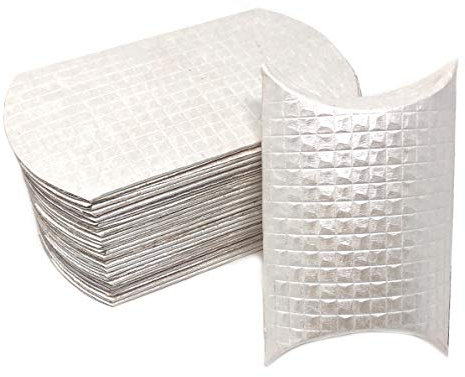 Pillowbox Kissen-Schachtel Faltschachtel, Geschenkbox aus Papier Geschenkschachtel mit erhabenem, quadratischem Muster (25x Weiß – 11,5 x 7,5cm)