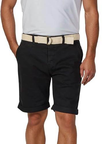 riverso Chino shorts herr med bälte regular fit RIVHenry korta byxor Bermuda shorts knappslå stretch blå marinblå röd grön orange beige grå 30 31 32 33 34 36 38 40 42, svart, 32