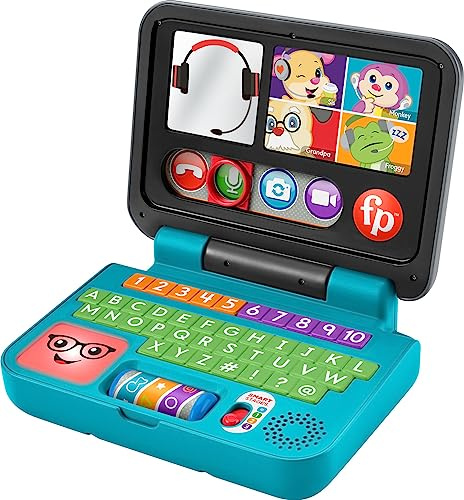 Fisher-Price Laugh & Learn Let's Connect Laptop - Edición en inglés del Reino Unido, Juguete electrónico con Contenido de Aprendizaje Smart Stages para bebés y niños pequeños