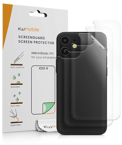 kwmobile Set of 3x Back Covers Compatible with Apple iPhone 12 - Back Screen Protector Pack Transparent Protective Films