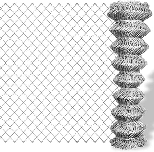 HOMIUSE Recinzione a rete metallica in acciaio zincato, 15 x 1,5 m, colore argento, recinzione in metallo, per cani, recinzione da giardino, recinzione a griglia, design pratico, resistente alle