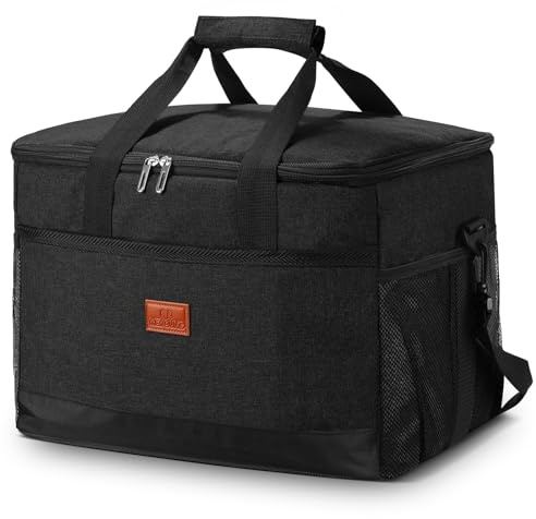 30L Cooler Bag,Large Insulated Picnic Bag,Large Capacity Lunch Bag,Reusable Tote Shoulder Portable Thermal Bag for 4/6 Person (Black)