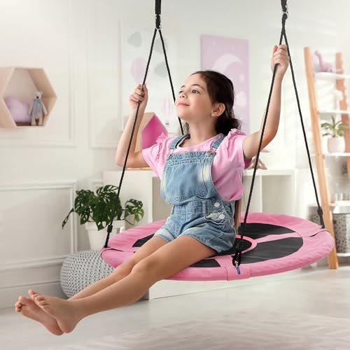 ECD Germany Balançoire Nid d’Oiseau Rond Ø 100 cm, Rose, Charge Maximal 150 kg, Réglable en Hauteur, Assiette Siège à Bascule pour Enfants et Adultes Jardin Extérieur, Nid d'abeille Suspendue