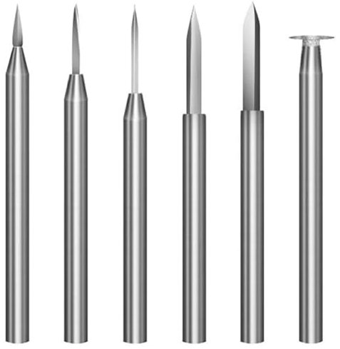 Ekoyeela Wood Carving Drill Bits Set for Dremel Rotary Tool, 6Pcs Engraving Drill Accessories, 3mm Shank, High Speed Steel Material, V-Groove Cut, 2 Flutes