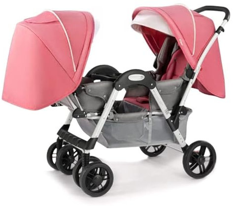 Rieort Tragbare Aluminium-Tandem-Kinderwagen, großer Raum-Trolley-Kinderwagen, luxuriöser Tandem-Kinderwagen mit verstellbarem Baldachin, Zwillingskinderwagen