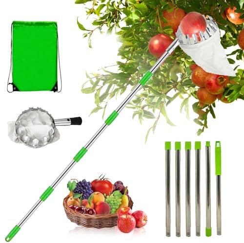 PASLFC 2.6m Obstpflücker mit Teleskopstiel Apfelpflücker Obstpflücker für Kirschen Kirschenpflücker mit Teleskopstiel Kirschpflücker mit Teleskopstiel Zitrus Birnen Kirschen Pflücker Pflaumenpflücker