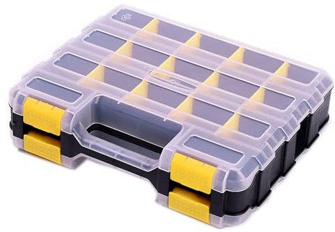 AIDY-PRO Doppelseitige Schrauben Sortierbox, 34 Fächer Kleinteile Organizer mit Abnehmbarer Trennstege, Schraubenbox Aufbewahrung werkzeug organizer für Schrauben Nägel und Kleinteile(Gelb)