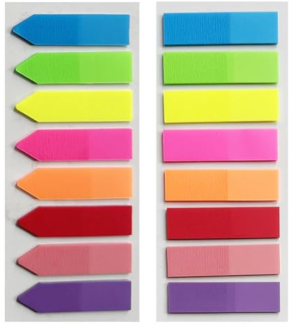 2 Set Sticky Notes Tabs - Index Tab Stickers - Sticky Tabs Page Markers - Neon Coloured Page Markers - Fluorescent Arrows Sticky Tabs Index Label Stickers | for Binders, Books, Paper, Notes