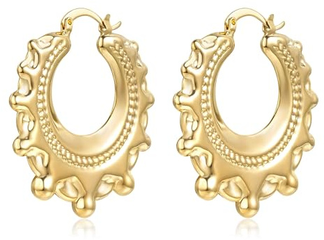 Gold Gypsy Creole Hoop Earrings, 40mm, 19g, Gold Plated - Bling King London