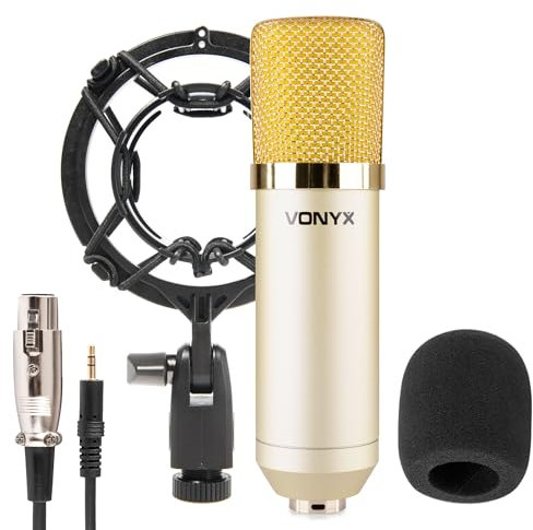 VONYX CM400C Condenser Microphone, Studio Recording Set for Vocals & Instruments, Large Diaphragm with Shockmount, Pop Filter, Champagne Gold
