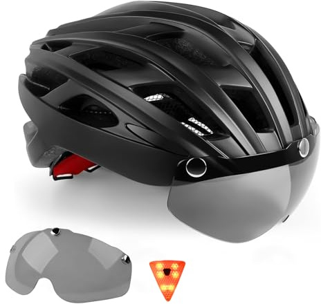 KINGLEAD Fahrradhelm Herren Damen mit Visier, Magnetischer Abnehmbarer Schutzbrille, Integrierter LED Beleuchtung - Einstellbar - MTB Helm für Erwachsene mit Sicherheitszertifizierung