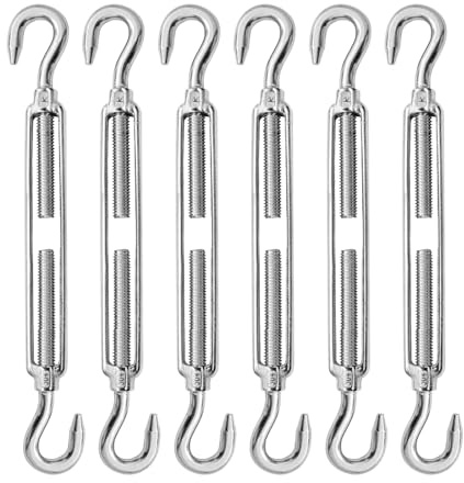 High-PQ Stainless Steel Turnbuckle Tensioner, Heavy Duty Turnbuckles, Hook and Hook Turnbuckle for Cable Tent Installation Sun Shade Gardening Decoration(M12,6PCS)