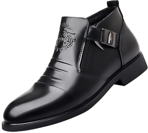 Botines De Vestir For Hombre, Estilo Business Casual, con Cremallera, De Piel Auténtica, Punta Afilada, Ideales For La Oficina, Bodas Y Eventos Formales.(Black,41 EU)