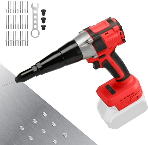 Roadtime Akku Nietzange für Milwaukee 18V Akkus(ohne Akku),12,000N Nietpistole Bürstenlose Automatischer Popnietenzange mit LED Licht,Blindnietpistole für 2,4-5,0 mm Schraubendreher & Bohrmaschinen