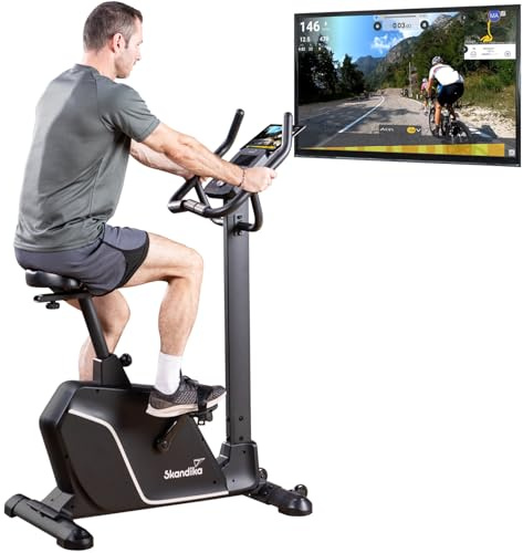 Skandika Ergometer Cykling P10 | Heimtrainer mit 32 Widerstandstufen, Magnetbremse, bis 135 kg und 200 cm, LCD-Display, 13 Programme, Bluetooth, App-Verbindung, Kinomap | Fitnessbike für Zuhause