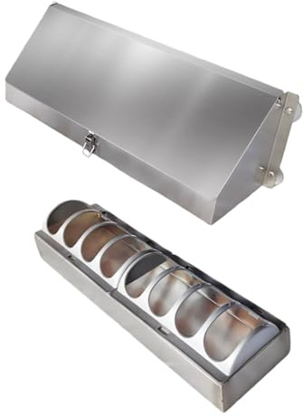 WKabnkn Mangeoire à poulet en acier inoxydable résistant aux éclaboussures avec couvercle résistant aux intempéries, base sécurisée pour une alimentation stable pour volaille pour oiseaux