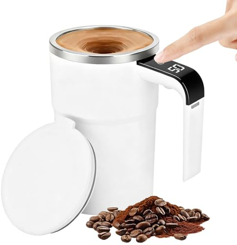 con agitazione automatica – Bicchiere per bevande con agitazione automatica, alimentata a batteria, impugnatura ergonomica in acciaio inossidabile | Miscelazione uniforme e uniforme senza
