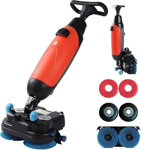 LYNNEYING Walk Behind Floor Scrubber Dryer, Industrial Floor Scrubber, Dual-Rotary Brush Heads, 12,900 sqft/h Efficiency Floor Cleaner for Office, School, Villa Hospital Bathrooms,2h Battery(Red)