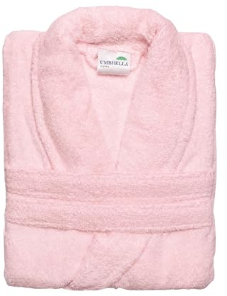 Umbrella Outdoors Premium Cotton Terry Toweling Bathrobe - Unisex Spa & Hotel Quality Gown, Extra Soft & Absorbent Thick Towel Bathrobes for Men & Women Towel (UK, Alpha, M, Regular, Regular, Pink)