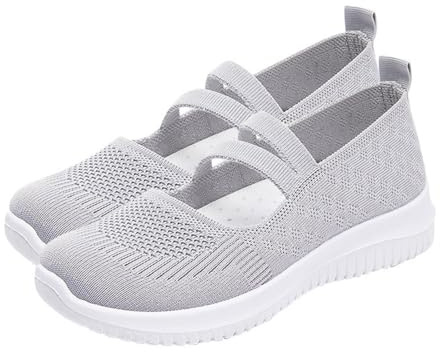 Generisch Ballerinas Women's Sporty Trainers Slip On Flat Shoes Comfortable Soft Trainers Lightweight Breathable Slippers Soft Knitted Hiking Shoes Wide H Casual Shoes for Hiking, Driving, gray, 6 UK