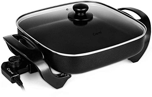 Caynel 12 x 12 Inch Nonstick Ceramic Electric Skillet with Glass Lid, Aluminum Body, 1400-Watts, Adjustable Temperature Controller Goes Up to 460 Degrees for Fry, Bake, Steam or Simmer, Easy to Clean