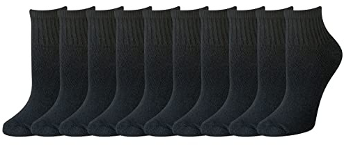 Amazon Essentials Calzini alla Caviglia in Cotone, Leggermente Imbottiti Donna, 10 Paia, Nero, 36-39.5