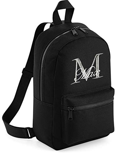 KE Personalised Boys Girls Backpack Rucksack Bag Mini School Nursery PE Any Name (Black - with Name)