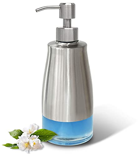 AUMIO Dish Soap Dispenser with Stickers, Kitchen Soap Dispensers Brushed Nickel Stainless Steel and Glass Combined, Refillable Liquid Hand Soap Dispenser for Bathroom & Kitchen (11OZ / 320ML)