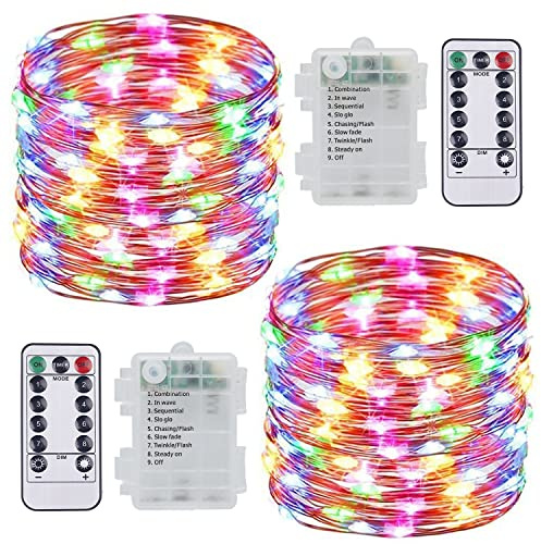 SUNNOW 2 Pezzi Stringa Luci LED - 10M/33FT Catene Luminose 100LED Luci Natalizie Batteria Impermeabile IP65, Esterno/Interni Lucine Decorative per Balcone Giardino Feste Natale
