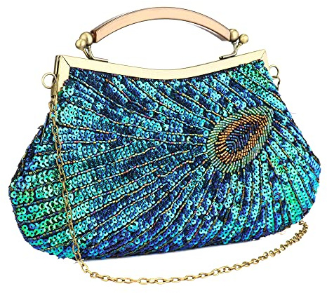 Peacock Clutches Bag,handbags for Women Antique Beaded, Valentine's Day Gifts Catching Purse Ladies Bags jade crystal banquet for Wedding Cocktail Party (Peacock blue)