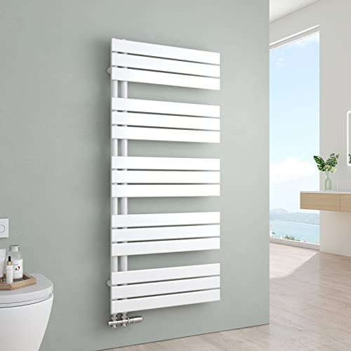 S'AFIELINA Badheizkörper Paneel Heizkörper Bad 1320x600mm Handtuchheizkörper 695 W, Handtuchtrockner für Zentralheizung, Warmwasserbetrieb, links/rechts anschließbar, Weiß (Ohne Thermostatventil)