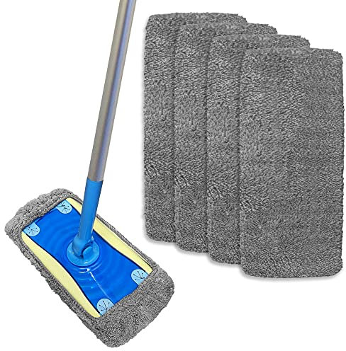 4 Pack Microfiber Mop Pads Replacement for Laminate Floor Mop - Reusable Head, Flash Refill Pads - Machine Washable, Ideal Floor Cleaner Flat Head for Wood, Tiles, Marble