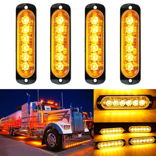 DREAMIZER 12V/24V Luci di avvertimento d'emergenza, 4 Pezzi 6 LEDs Luci stroboscopiche per auto, Lampeggiante per auto con 18 modalità lampeggianti, per Rimorchi Camion ATV UTV Pickup Truck Vehicles