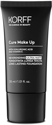 Korff Neverending Ultra Matt Fondotinta Lunga Tenuta fino a 8 ore, Effetto Matt, con Acido Ialuronico, Vitamina E, Noix, SPF30, 30 ml