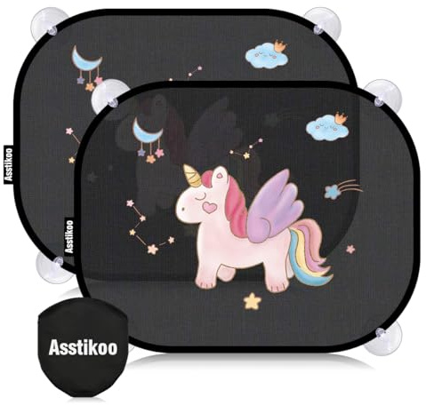 Asstikoo Car Window Shades for Baby with UV Protection, Baby Car Sun Shade Sun Visor for Kids with Cute Animal Motifs, Sun Screen for Car Window Baby,45 x 35.5 cm, Set of 2