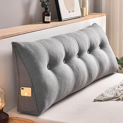 MONDEX Lesekissen für Bett, Bequemes und Weiches Keilkissen für Kopfteil, Ergonomisches Lordosenstützkissen für Bett, Rückenlehnenkissen mit Abnehmbarem, Waschbarem Bezug,Dark Gray,120 * 50 * 20cm