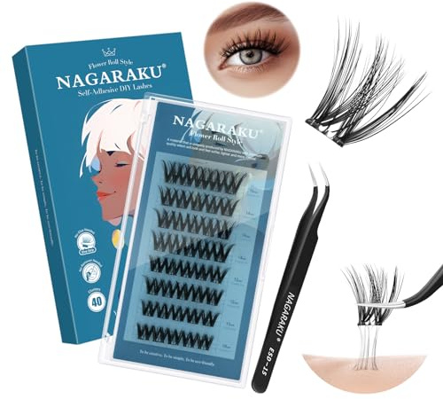 NAGARAKU Pestañas Postizas Autoadhesivas con Pinzas 40 Pcs Rizos Suaves Flor Eyelash Sin Pegamento Ni Removedor Reutilizables Aplicación En Un Solo Paso Para Un Volumen Natural Suave 0,07mm C 10-16mm