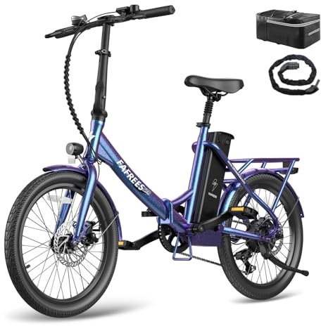 Fafrees F20 Lasting E Bike hopfällbar cykel 20 tum, elcykel 250 W, Pedelec 36 V 18,2 Ah batteri, 25 km/h E-cykel för män kvinnor, vikbar cykel stadscykel räckvidd upp till 125–160 km (färgglad lila)