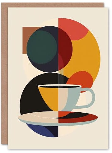 Coffee Cup Bauhaus Geometric Design Greeting Birthday Card Him Her All Blank