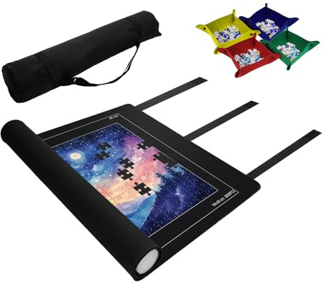 Hiwhy Puzzle Mat 37x59 Can Hold 3000 Pieces, Jigsaw Puzzle Play Mat Roll Up with 4 Puzzle Storage Trays, Non-Slip Rubber Puzzle Mat with 3 Securing Straps Storage Bag Foam Tube