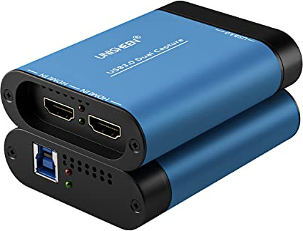 Unisheen Dual Input Capture Card - HDMI to USB 3.0 Video Capture Device, 1080P 60fps UVC YUV422 PnP HD Video Grabber Converter for Game Recording & Live Streaming - No Drivers Needed