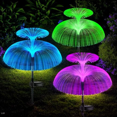 Hqynss Solar Lights Outdoor Garden,3 Pack 7 Color Changing Solar Garden Lights,Waterproof Double Star Jellyfish Decorative for Christmas Yard Pathway Lawn Party Terrace Patio