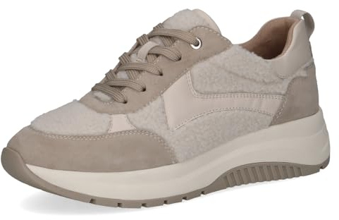CAPRICE Women's Low-top Platform Sneakers with Teddy Fleece Lining, Beige (Offwhite/Fur), 6.5 UK