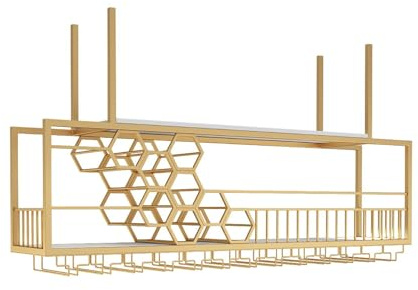 dsmsdre Portabottiglie da Soffitto, Portabottiglie da Soffitto di Grande capacità, Portabicchieri da Vino con Mensola Galleggiante da Bar Industriale, Bottiglie di Vino, Esposito,Gold-100 * 30 * 40cm