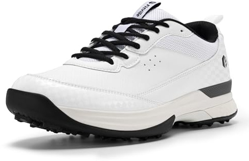 FitVille Men's Golf Shoes Extra Wide Fit Spiked Golf Shoes Comfortable Non Slip Outdoor Casual Sneakers Trainers White Black