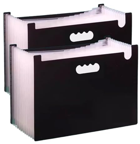 classeur accordéon，dossier de certificat， Lot de 2 organiseurs de fichiers 13 poches, classeur extensible, boîte de rangement portable A4 en accordéon, bleu(Black)